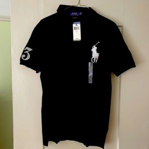Ralph Lauren polo shirt, black color, as advertised, with price & RL tags ‘on’